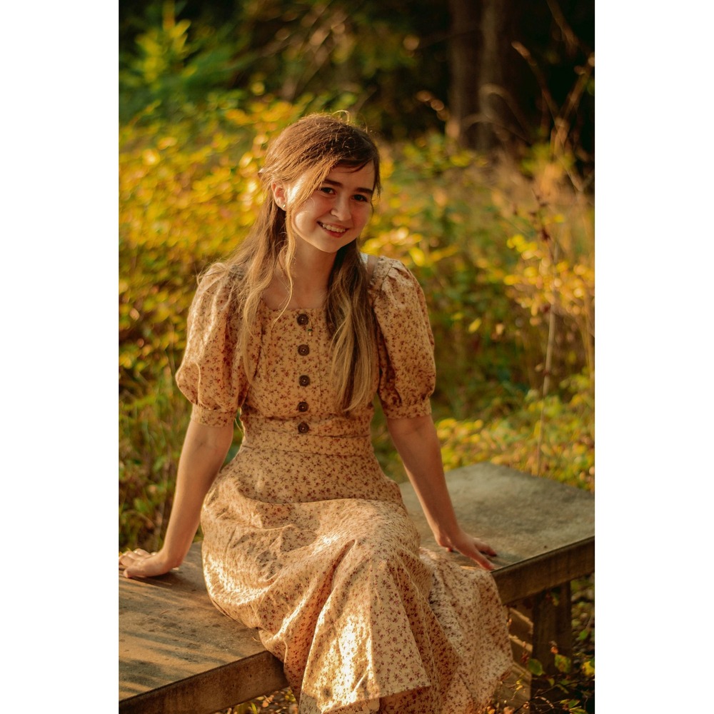 Handmade Cottagecore Floral Two Piece Set Puff Sleeve Crop Top Midi Skirt XS‎ S